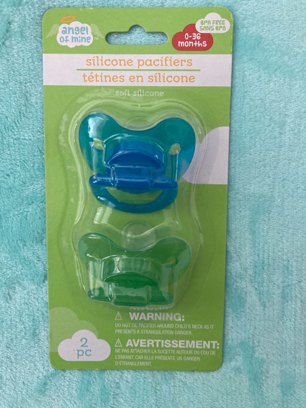 Angel of Mine NWT Silicone Pacifier Set - Blue & Green